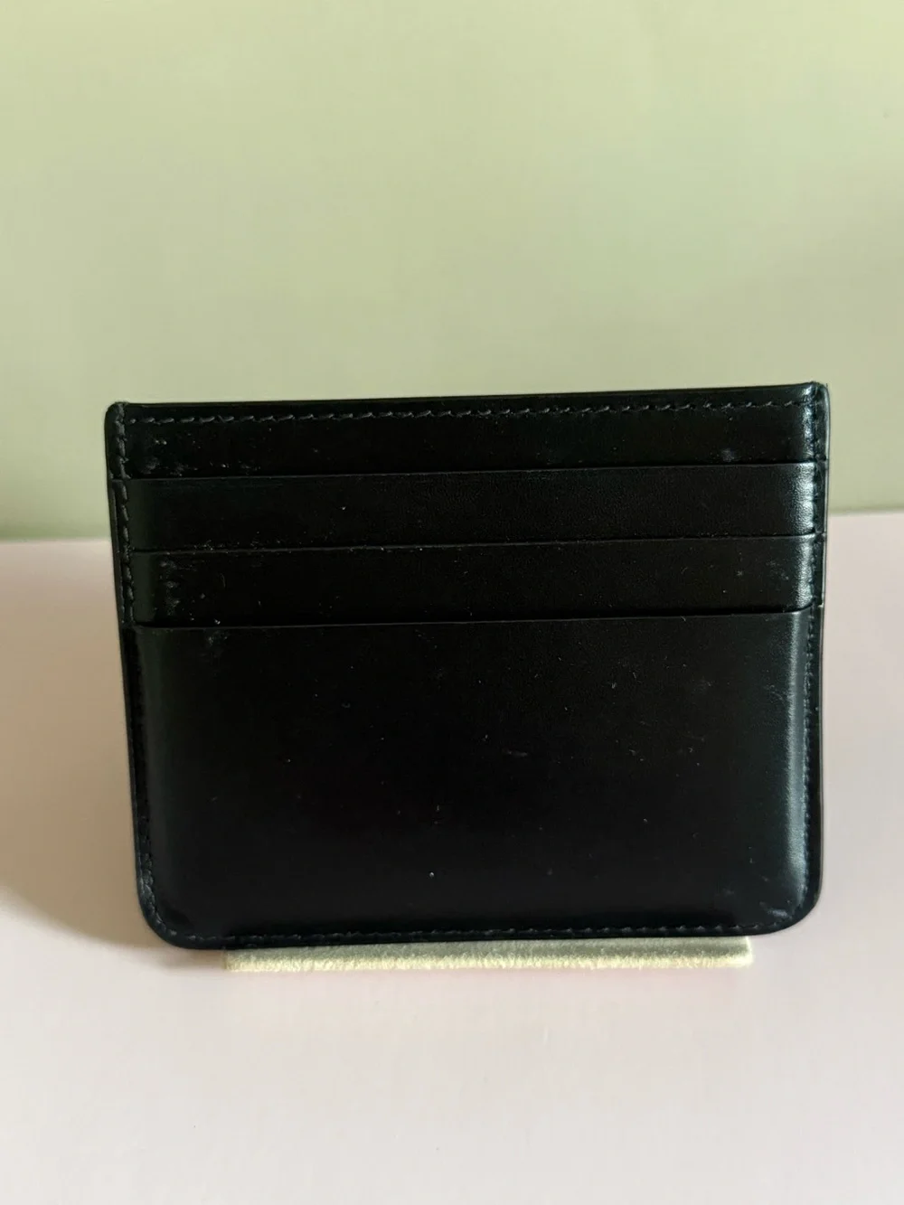 Cartier Black Leather Double C Logo Card Holder Gold Tone